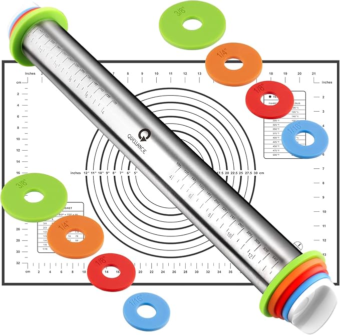 Rolling Pin and Pastry Baking Mat Set, Rolling